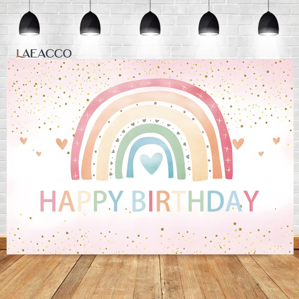 

Laeacco Rainbow Birthday Background Sweet Love Hearts Glitter Stars Girls Birthday Baby Shower Portrait Photography Backdrop