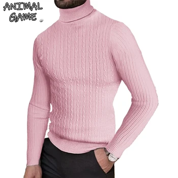 Animal Game Knitted Turtleneck Sweater Outdoor Pullover Sweater Autumn Winter Heavyweight Thick Tracksuit Wool men's Cold Blouse