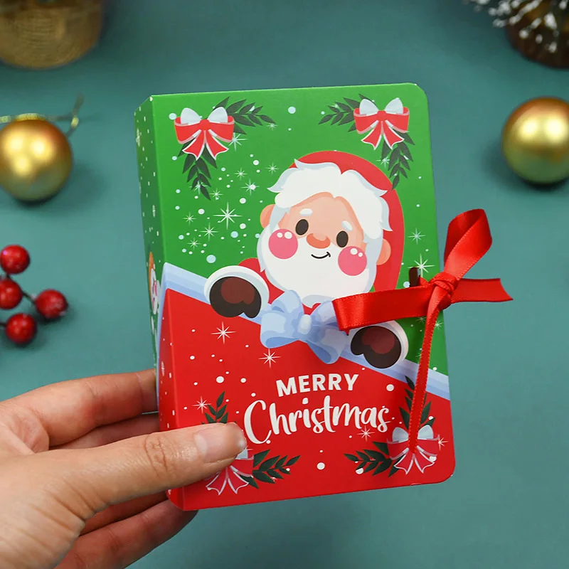 5Pcs Book Shape Merry Christmas Candy Boxes Bag Santa Claus Kids Gift Packaging Box Navidad Natal Noel Party Decoration Supplies