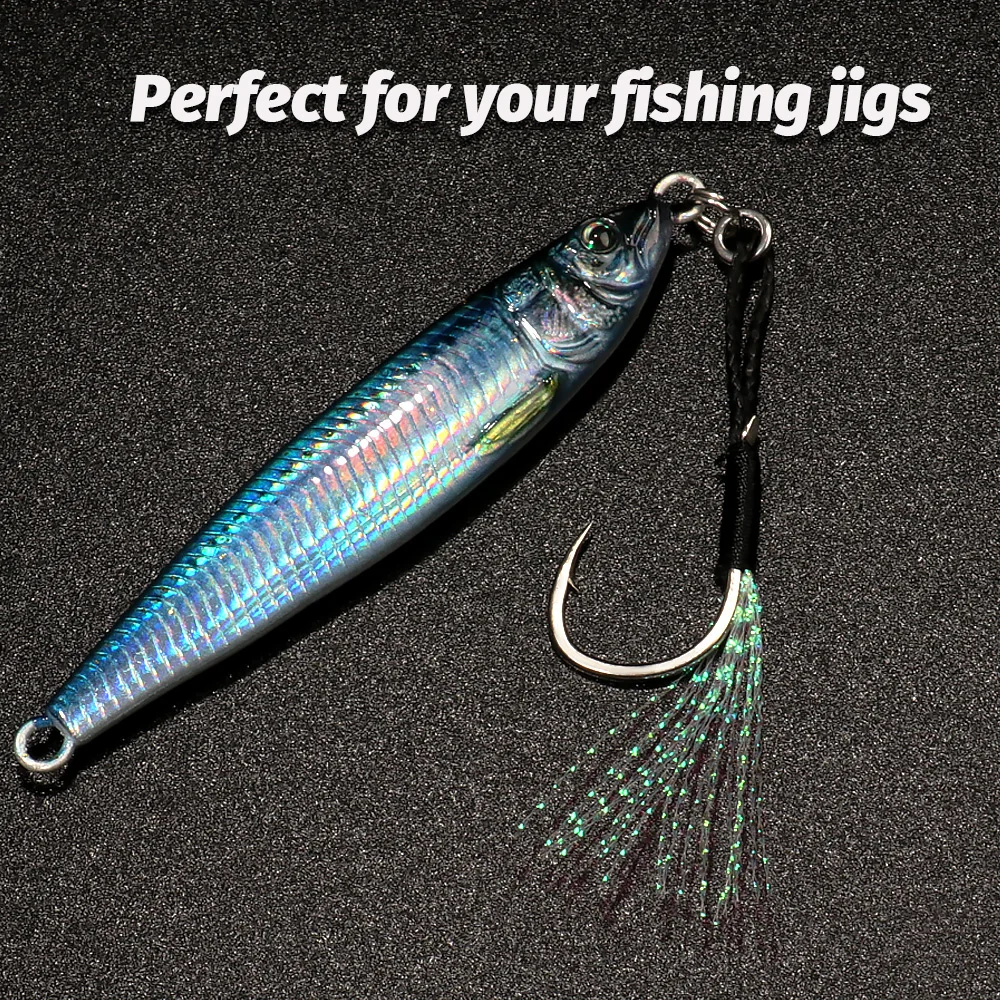 Hameçons assist plumes Sharp pour jigging et casting - acier haute teneur en carbone avec barbelures angulaires