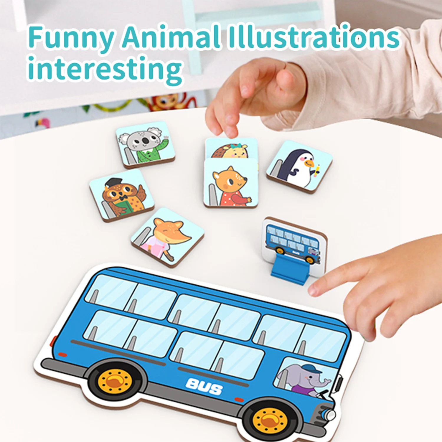 Animal bus platform parent-child interactive fun addition and subtraction tabletop children's puzzle game toys 3