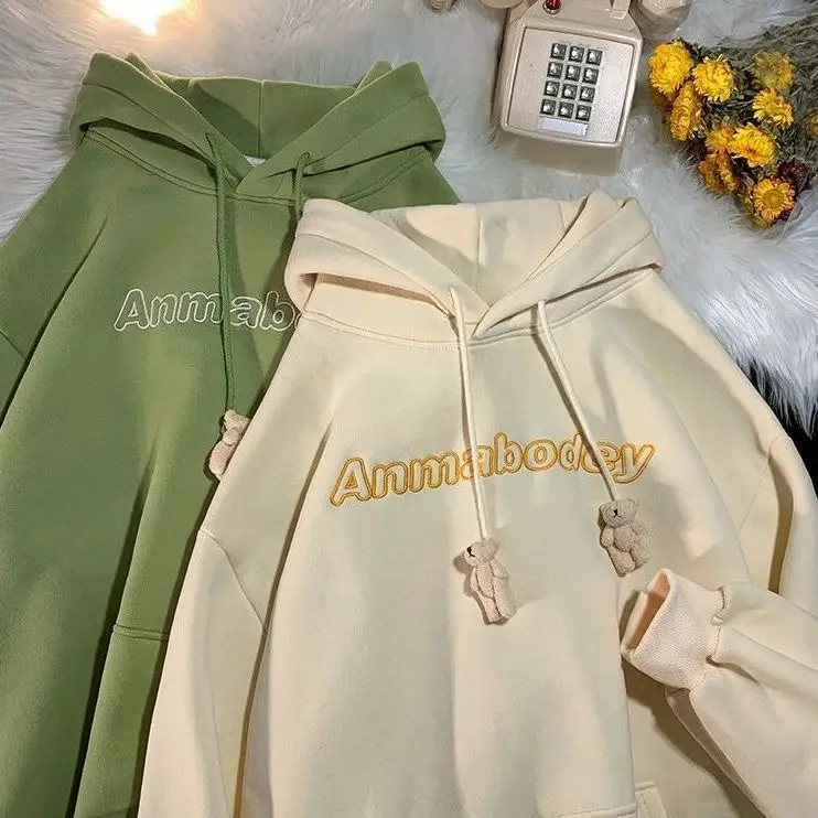 Oversize Sweatshirt Bear Ornament Women's Spring Autumn Designer Niche Milk Hip Hop Hoody Preppy Grunge Hooded Jacket 2023 New