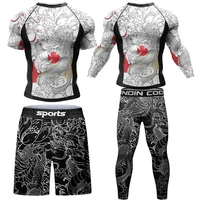 New Compression MMA Rashguard T-shirt Men's Running Suit Muay Thai Shorts Rash Guard Sports Gym Bjj Gi Boxing Jerseys 4pcs/Sets 1