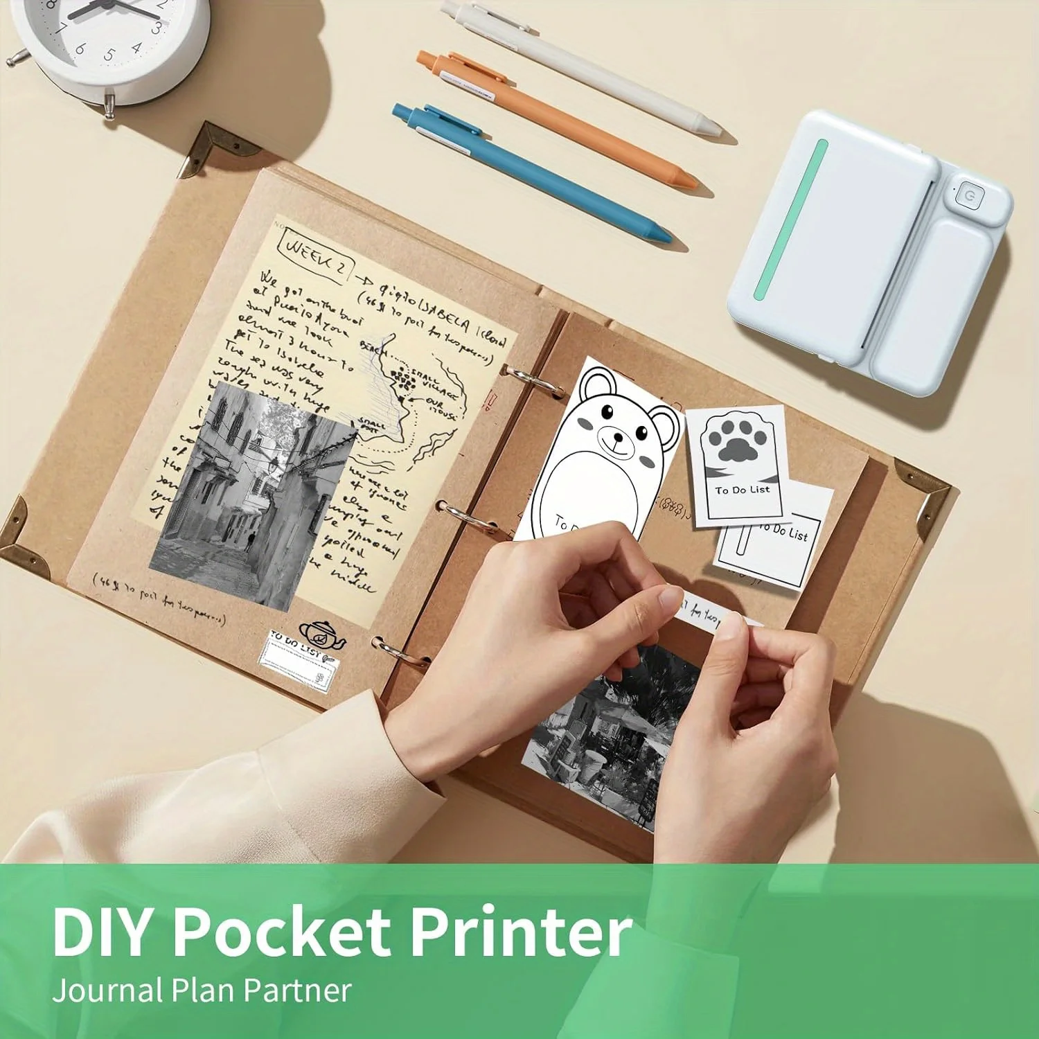 Portable Mini Printer (with rolls of printing paper, can be paired with iOS and Android devices, no ink required