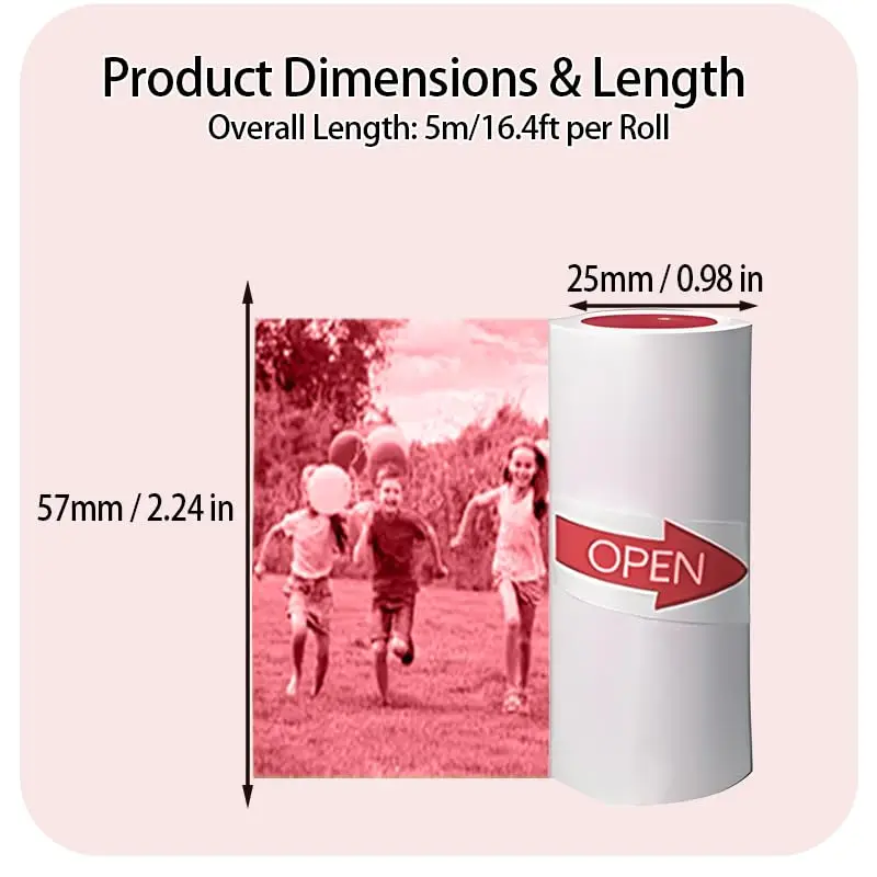 5/10 Rolls Dual Color Thermal Printer Paper, 57 x 25mm Mini Non-Adhesive Printing Paper, Black Print with Orange/Blue/Red/Green