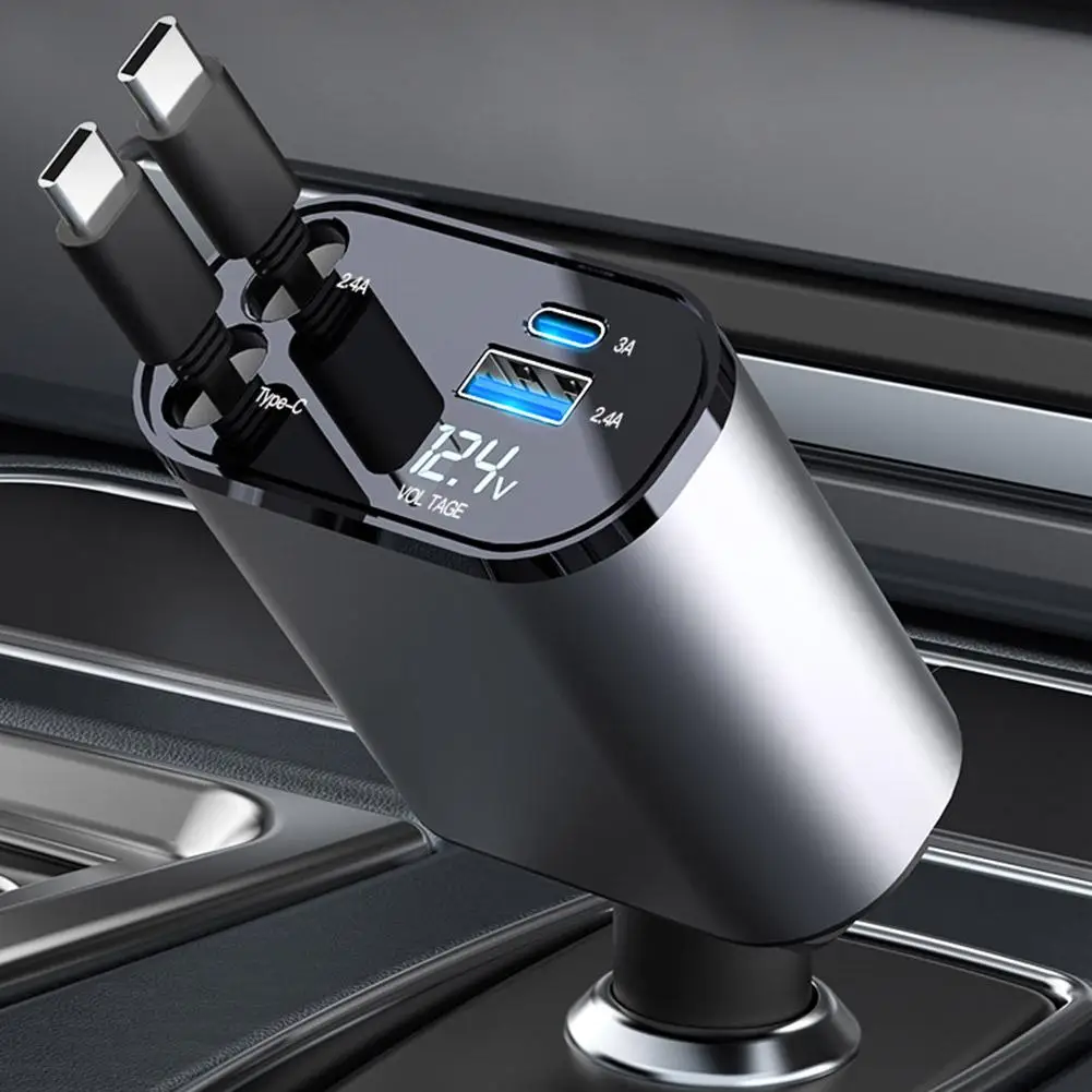 100W 4 IN 1 Retractable Car Charger USB Type C Cable For IPhone Fast Charge $15.13 New User $9.63