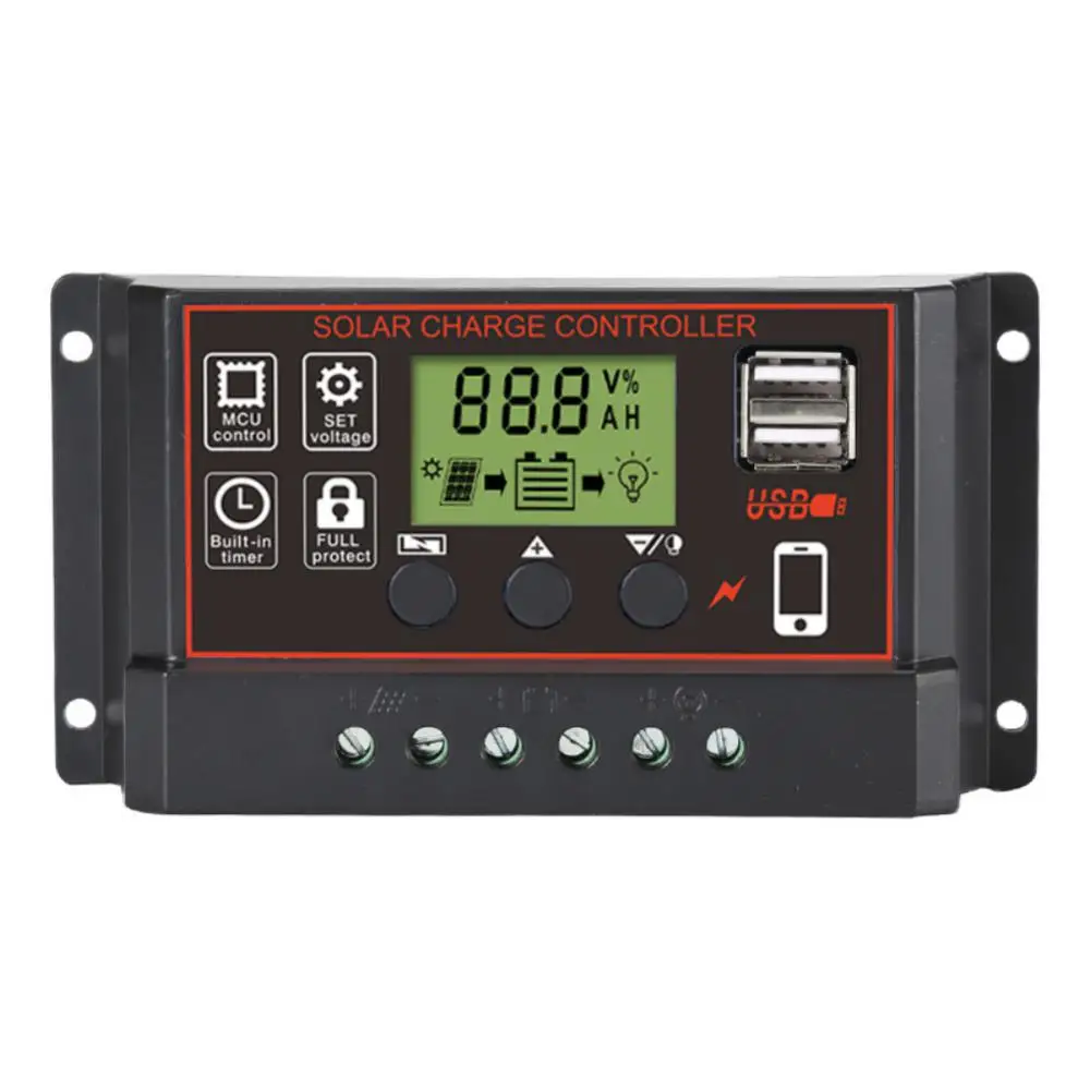 자동 태양 전지 패널 배터리 충전 컨트롤러, PWM 태양광 PV 레귤레이터, LCD 디스플레이, 5V USB, 20A, 30A, 12V, 24V