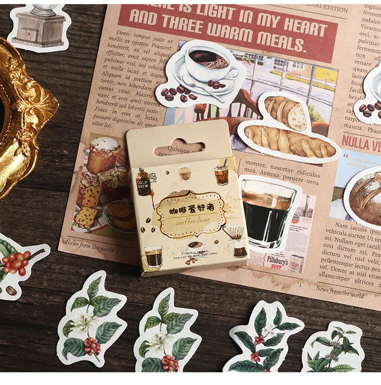 46 stücke Aufkleber Vintage-Stil klassische Kaffee liebhaber kreative Materialien dekorative selbst klebende Aufkleber malen DIY Aufkleber – Detail 4