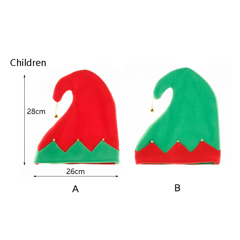 1PCS New Internet Celebrity Adult/child Elf Santa Hat Christmas Elf Red Green Hat Flannel Cloth With Bell Holiday Party Headwear
