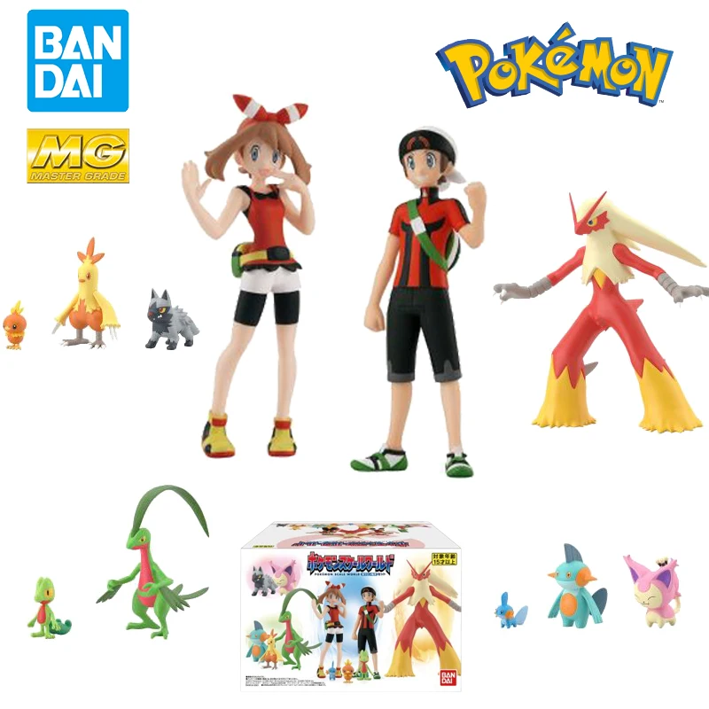 Original Bandai Scale World Pokemon Hoenn Region May Brendan Treecko Torchic Mudkip Blaziken Anime Figure Toys For Kids Gifts