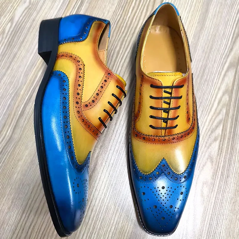 Brogue Shoes For Men Elegant Genuine Leather Social Dress Business Wedding Evening Party Lace Up Fashion Leather Shoes