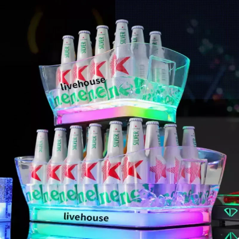 New Voice Control RGB Lighting Transparent Acrylic Barrel LED Luminous Ice Cube Storage Buckets Bar Beer Ice Bucket Container