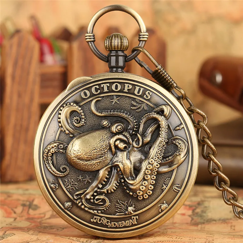 

Antique Octopus Pocket Watch Creative Musical Quartz Movement Timepiece for Men Women Playing City Sky Song Pendant Chain Gift