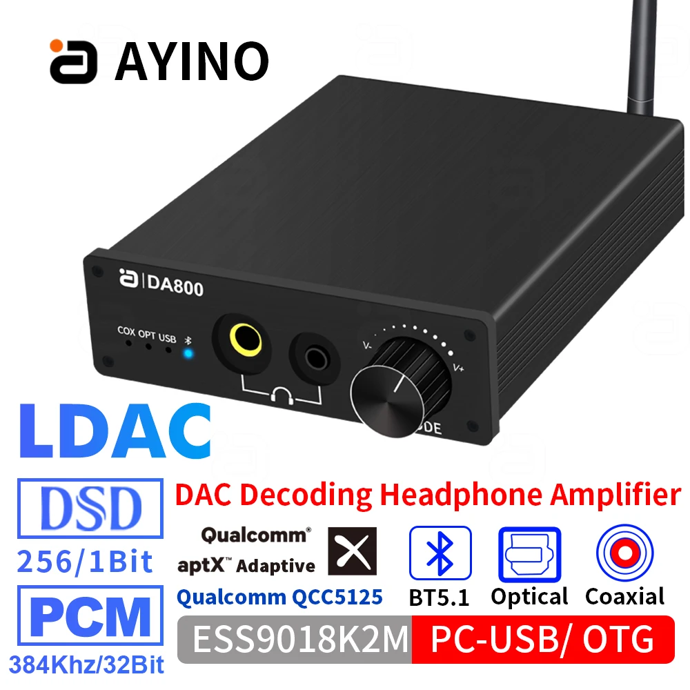 AYINO DAC Decoding Headphone Amplifier LDAC/aptX HD Bluetooth 5.0 Audio Adapter Type-C Dongle USB DSD Optical Coaxial 3.5/6.5mm usb type c to 3 5mm headphone