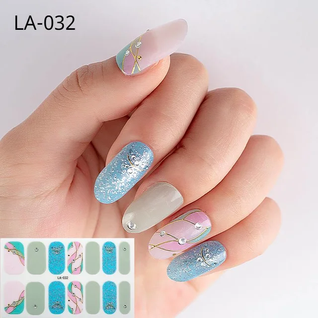 22tips Korea Toe Nail Sticker Wraps Adhesive Decals Toenail Polish Strips DIY Pedicure Foot Decals Manicure Women LA-032(14Tips)