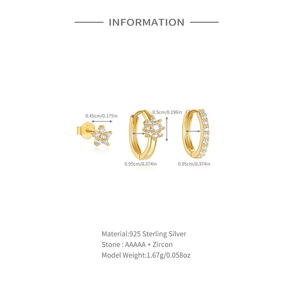 Set 3-4 Pezzi Orecchini In Argento Sterling 925 Con Zirconi – Orecchini A Perno Piccoli, Ipoallergenici, Senza Nichel. Ideali Per Piercing Multipli, Regalo Per Donna.