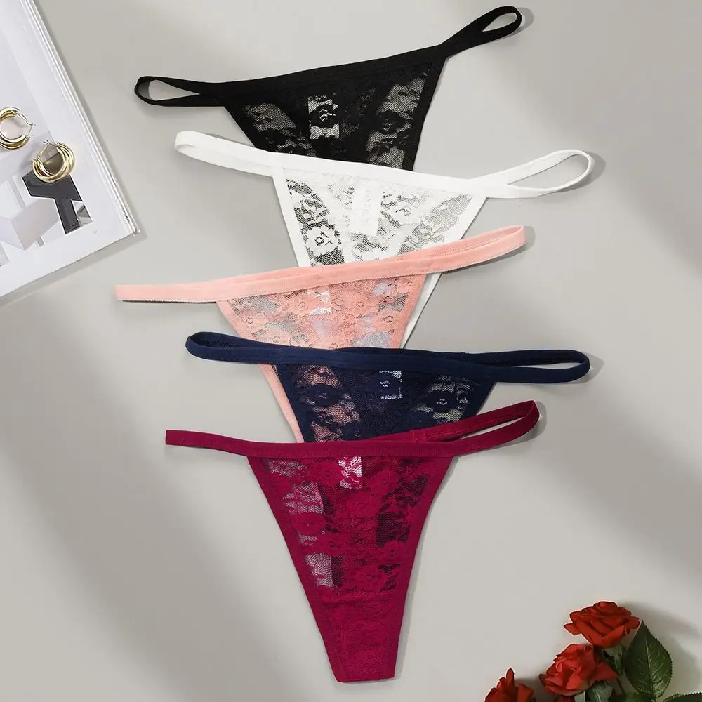

Low Waist Sexy Lace Thong Temptation Mesh Cotton Crotch Traceless Panties Solid Color Underwear Seamless Briefs Lady