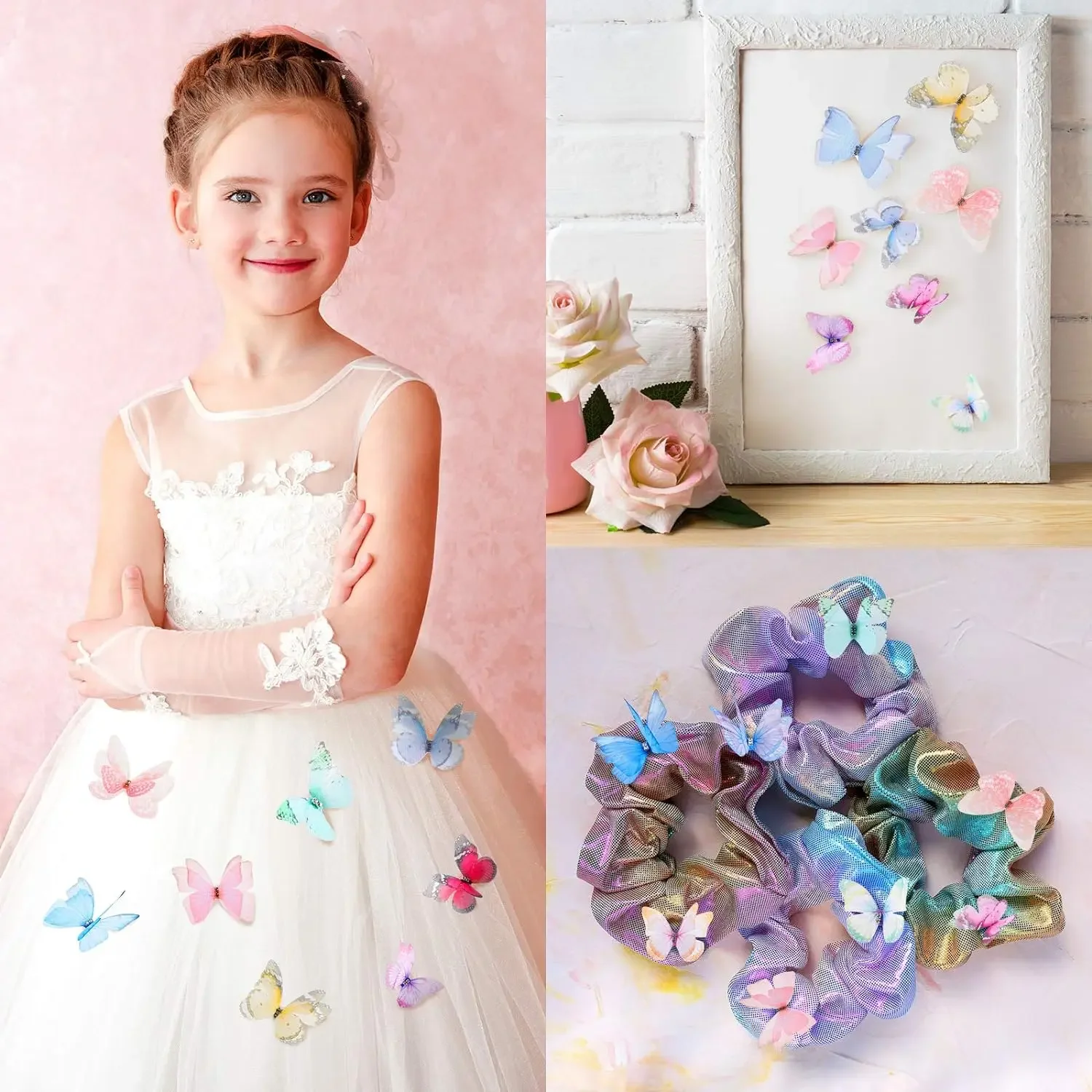 20pcs Organza 나비 다채로운 2 레이어 나비 Applique 3D 벽 장식 DIY 나비 장식 공예 결혼식 장식