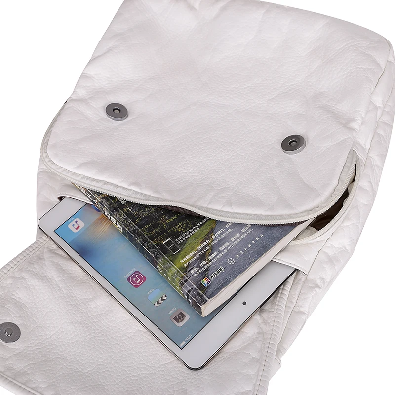 Multifunction White Backpacks Fashion Washed Soft PU Leather Anti-thief Backpack Large Capacity School Bag for Teenager Girls