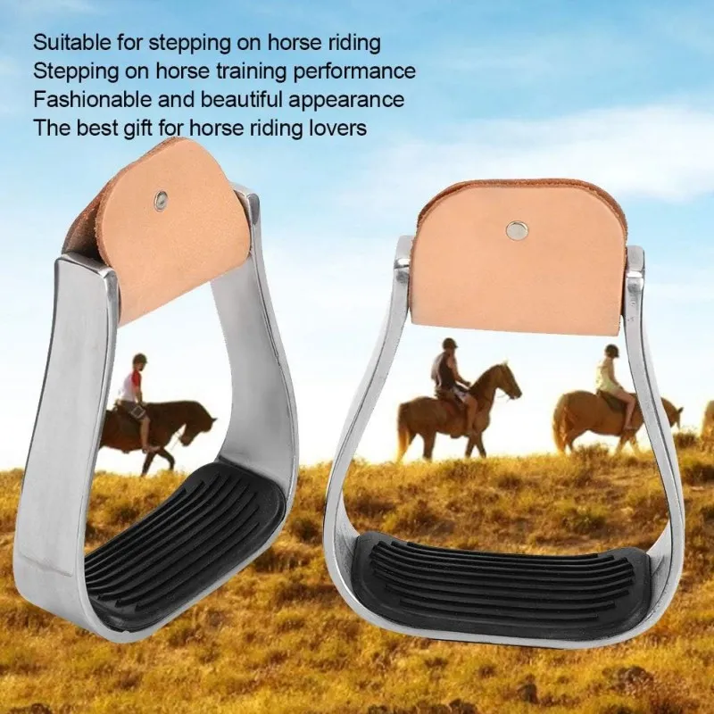 New Aluminum Horse Stirrups Western Style Saddle Tack Overshoe Safety Fashion Horse Stirrup with Rubber Anti-Slip Foot Mat