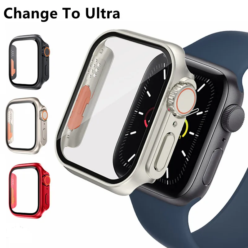 

Смените на ультра для Apple Watch чехол Series 8 7 4 5 6 se 45 мм 44 мм, закаленное стекло для защиты экрана, ПК, чехол для телефона