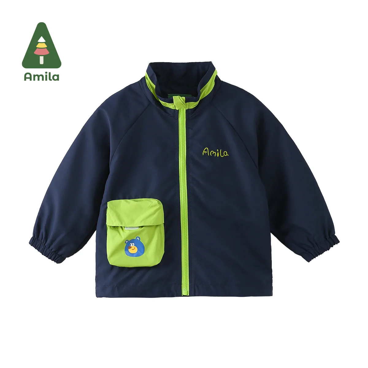 Amila Baby Jacket Spring Three-dimensional Cartoon Back Decorated Boys & Girls Contrasting Casual Windproof Coat