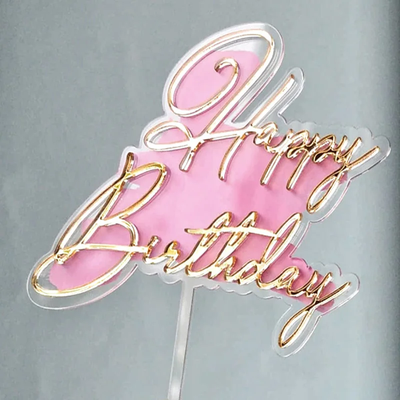 New Double Layer Happy Birthday Cake Topper Gold DIY Birthday Cake Topper for Kids Party Decorations Baby Shower