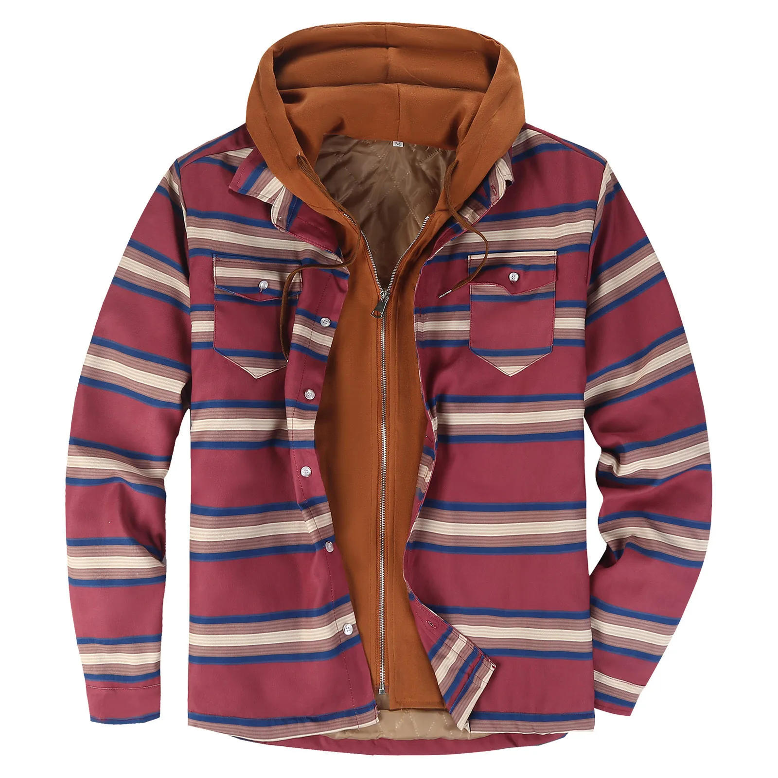 

Men’s coats Hooded Quilted Lined Flannel Shirt Jacket Dropshipping Pure Cotton Long Sleeve Plaid Button Up Shirts Plus Size