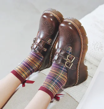 Cow leather retro Mary jane shoes women ankle strap thick sole platform round toe chunky heel party cosplay lolita 1