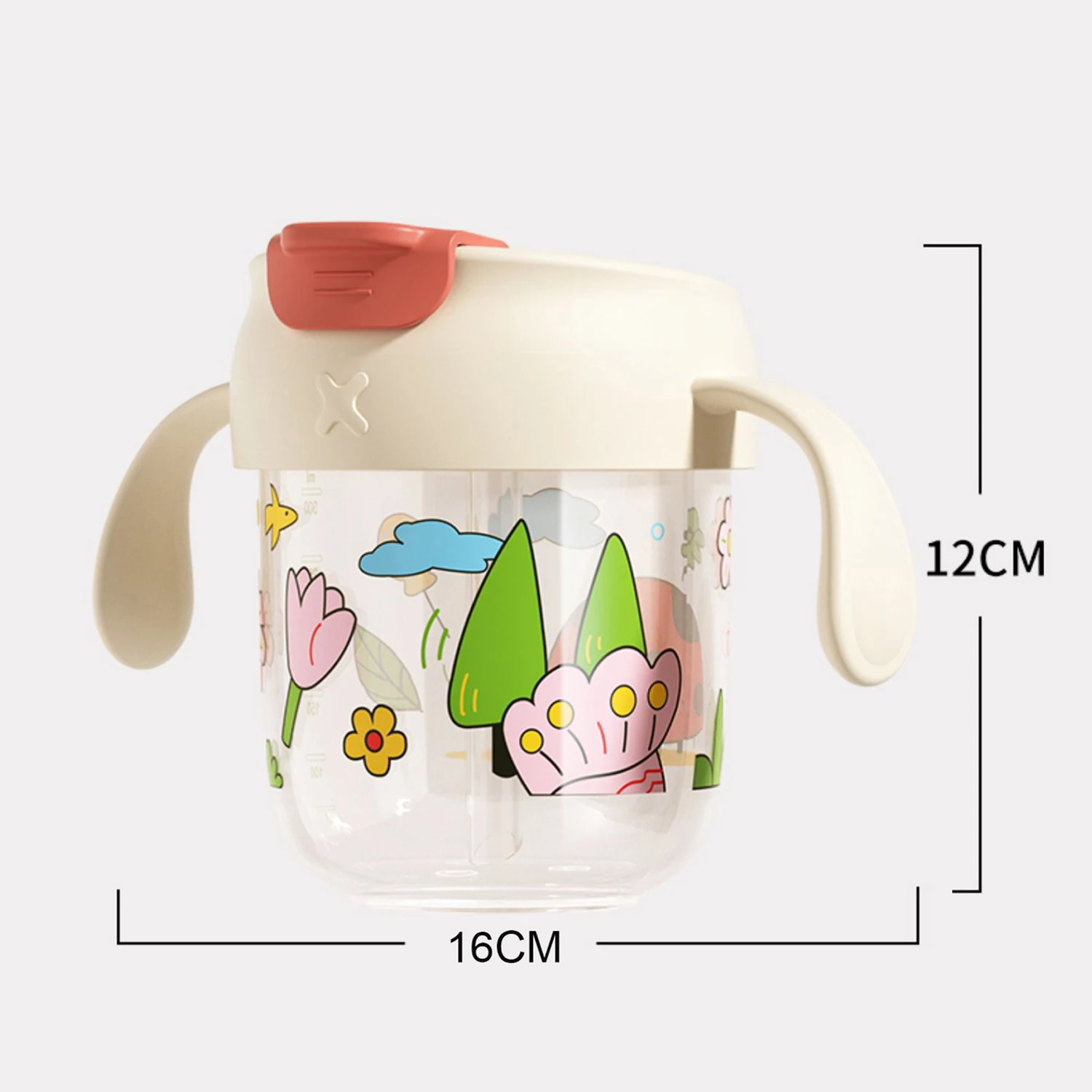 1PC Children's straw cup, PP multi-purpose baby cup with scale, direct drinking cup with handle, anti-fall and leak-proof