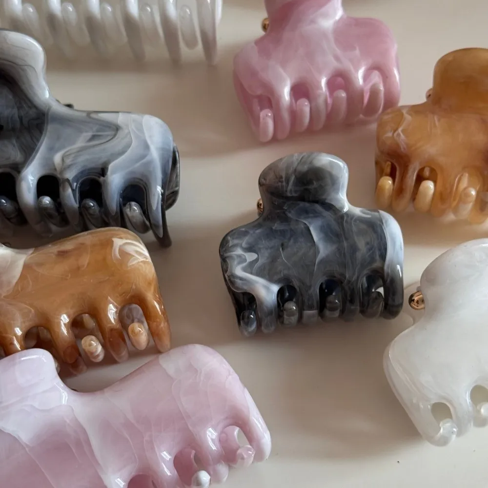 Neue Haarklammern mit Tuschmalerei-Muster, Quadratische Rosa Krabben-Haarspange, Große Plastik-Haarklammer als Kopfschmuck – Detail 8