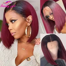 

1B 99J Burgundy Colored Short BoB Wig Straight Lace Front Human Hair Wigs For Women Dark Red Lace Closure Wigs Brazilian Hair