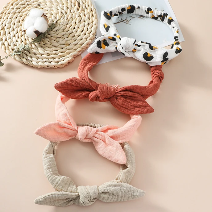 Baby Elastic Hair Bands Girl Headband Cotton Gauze Kid Headwear Knot Hair Accessories Toddler Rabbit Ear Turban Soft Playa Ties