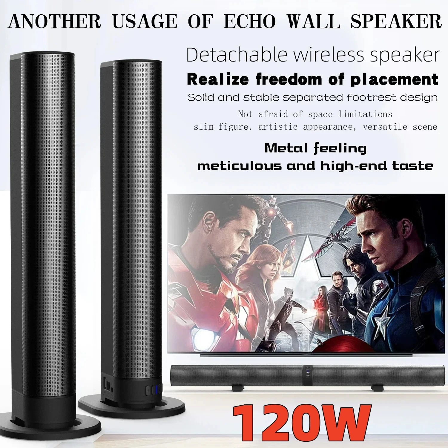 

FM Soundbar TV Bluetooth Speakers Connections Soundbars with 2-in-1 Detachable Home Cinema Shengba Sound System HDMI/AUX/BT/OPT