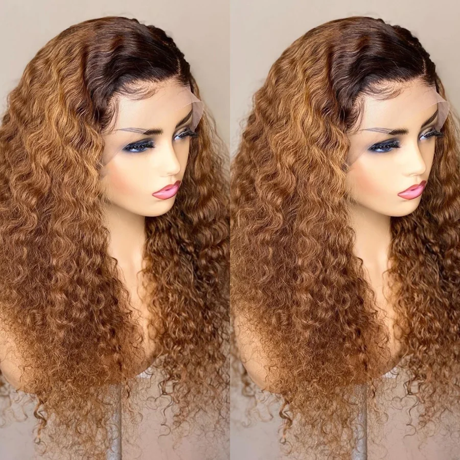 

Soft 26"Long Kinky Cruly 180Density Ombre Honey Blonde Lace Front Wig for Black Women BabyHair Glueless Preplucked Daily Cosplay