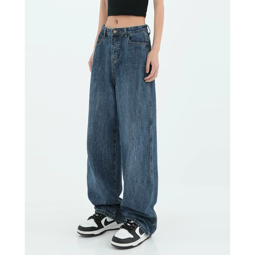 

2023 модные классические винтажные синие свободные джинсы для женщин с высокой талией и широкими штанинами Женские брюки повседневные удобные джинсовые брюки