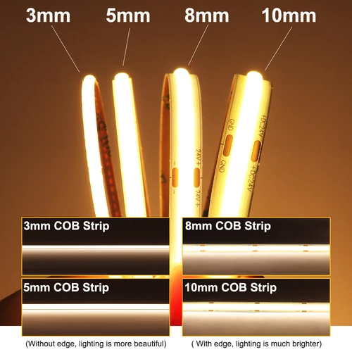 12V/24V COB LED 스트립, 레드/옐로우/그린/핑크/블루/쿨 블루/웜/내츄럴/쿨 화이트 고밀도 유연한 조광 가능 RA90 LED 스트립 3