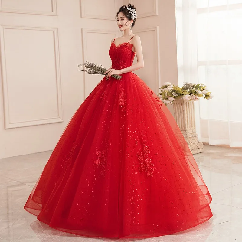 Red sleeveless long lady girl women princess banquet party ball prom dress performance gown