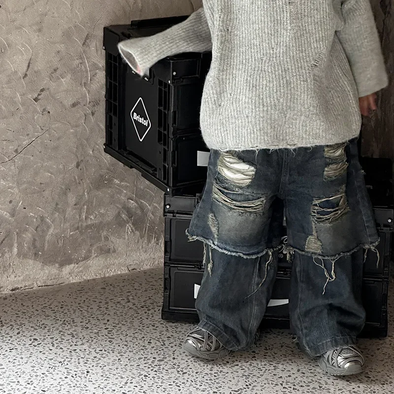 Children Clothes Kids Denim Pants Boy Personality Fashion Autumn New Jeans Casual Simple Kids Ripped Denim Pants