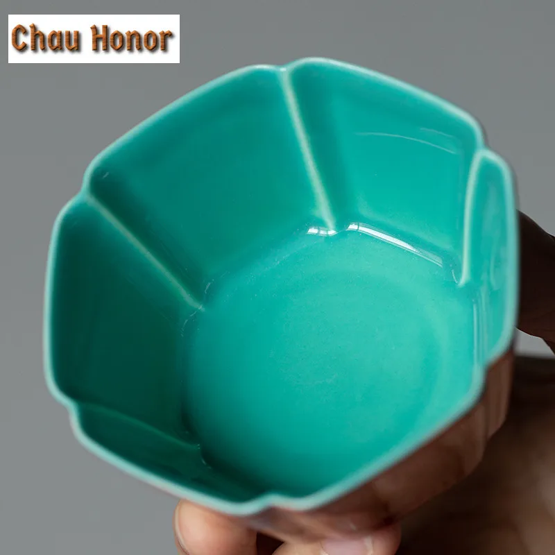 2pc/set Boutique Palace Red Glaze Art Ceramic Tea Cups Hot Stamping Hydrangea Master Cups Lager Chrysanthemum Petals Cups 75ml