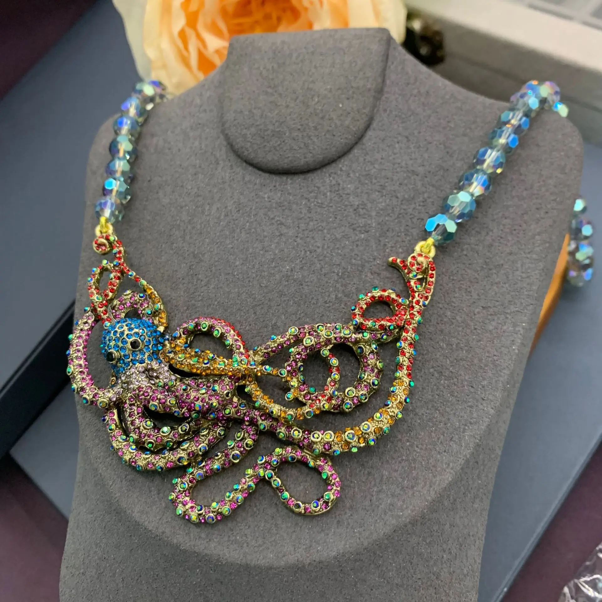 

Georgian Edwardian Top Quality 14K Gold Vintage Snake Dragon Necklace Rainbow Bead Gemstone Choker Luxury Fine Jewelry Duplicate