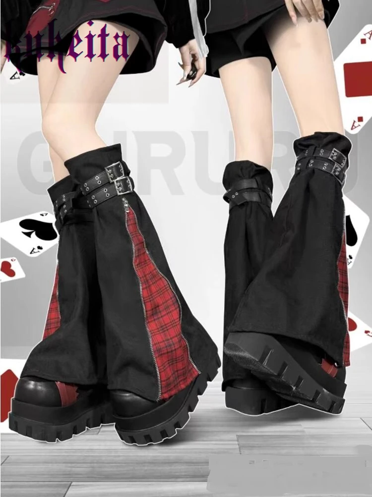 

Kukeita женские панк-пажи Harajuku гетры носки готические девушки черная молния Регулируемая пряжка Обложка для ног рок шикарная уличная одежда
