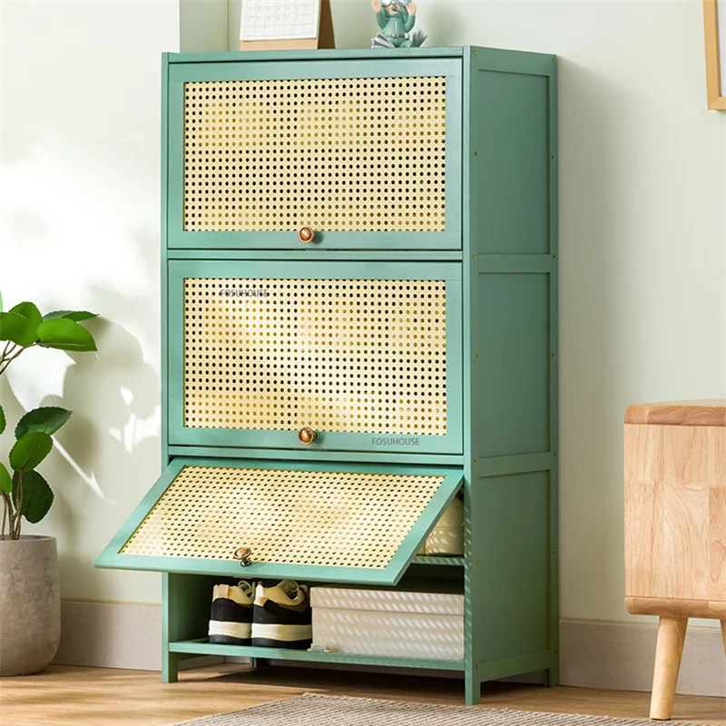 

Nordic Rattan Wood Home Door Shoe Cabinet Space Saving Storage Shoe-shelf Simple Dorm Shoe Storage Living Room Furniture HY