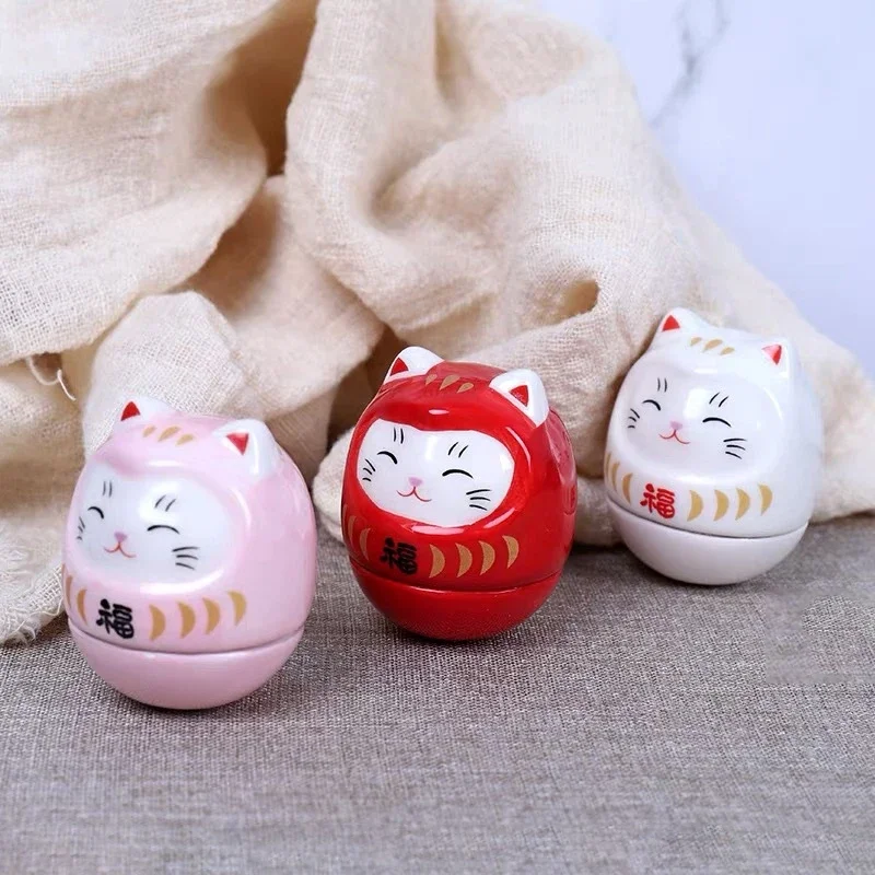 Ceramic Daruma Statue Daruma Tumbler Crafts Japanese Style Lucky Cat Fortune Ornament Landscape Home Decor Accessories Gifts