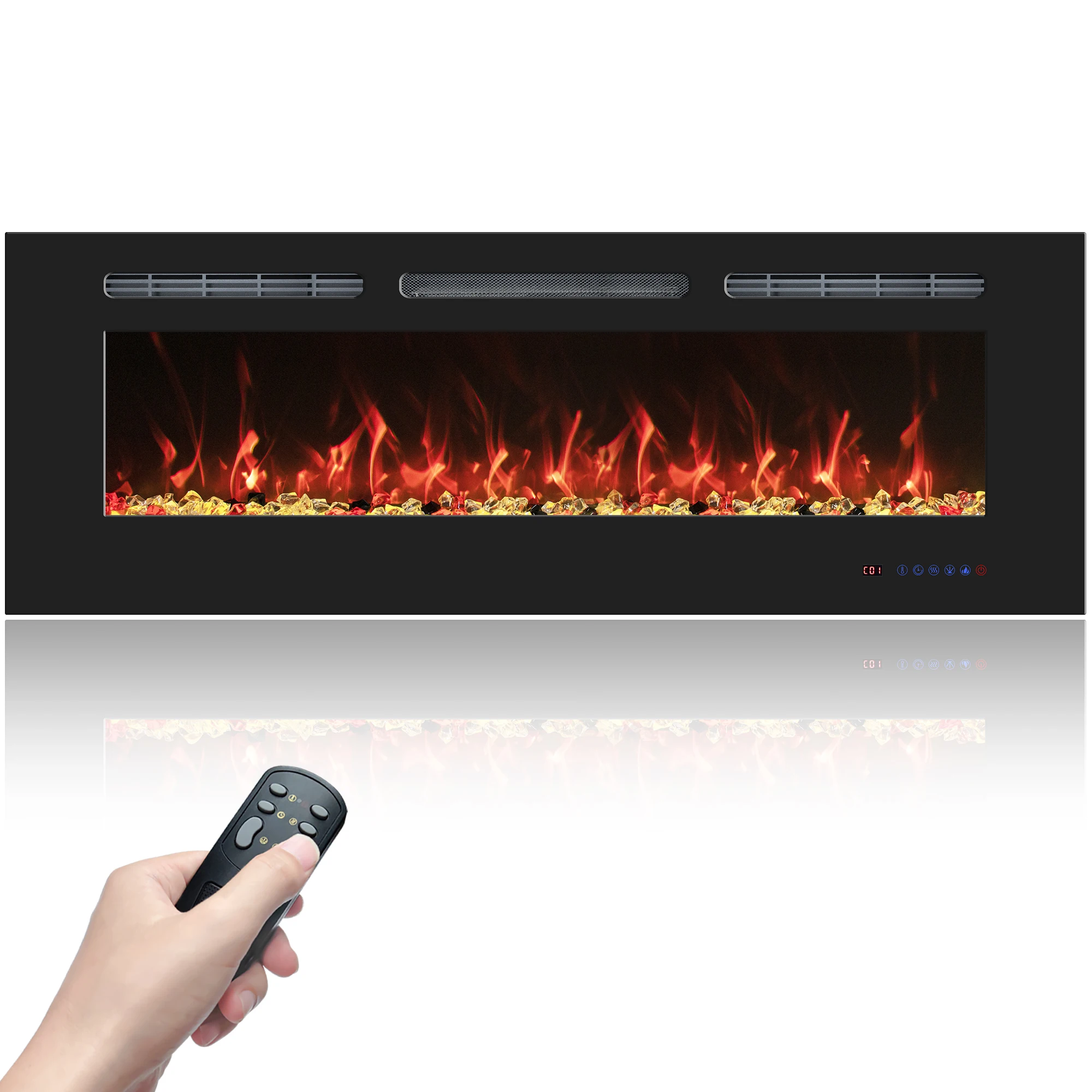 50 Inches Recessed Wall Mounted LED Electric Fireplace Manufacturer Decorative With 13 Flame Colors Timer