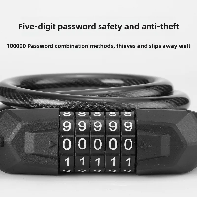 1.2-1.8m Bicycle Password Lock 5 Digits Anti Theft Steel Cable Mountain Road Bicycles Bike Lock Cycling Equipment Accessories