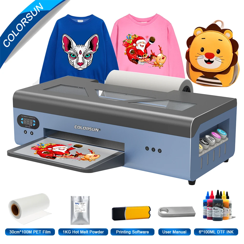 

Принтер Colorsun DTF, принтер A3 для переноса футболок, печатная машина R1390, принтер dtf a3 для футболок и тканей с рулонным питателем