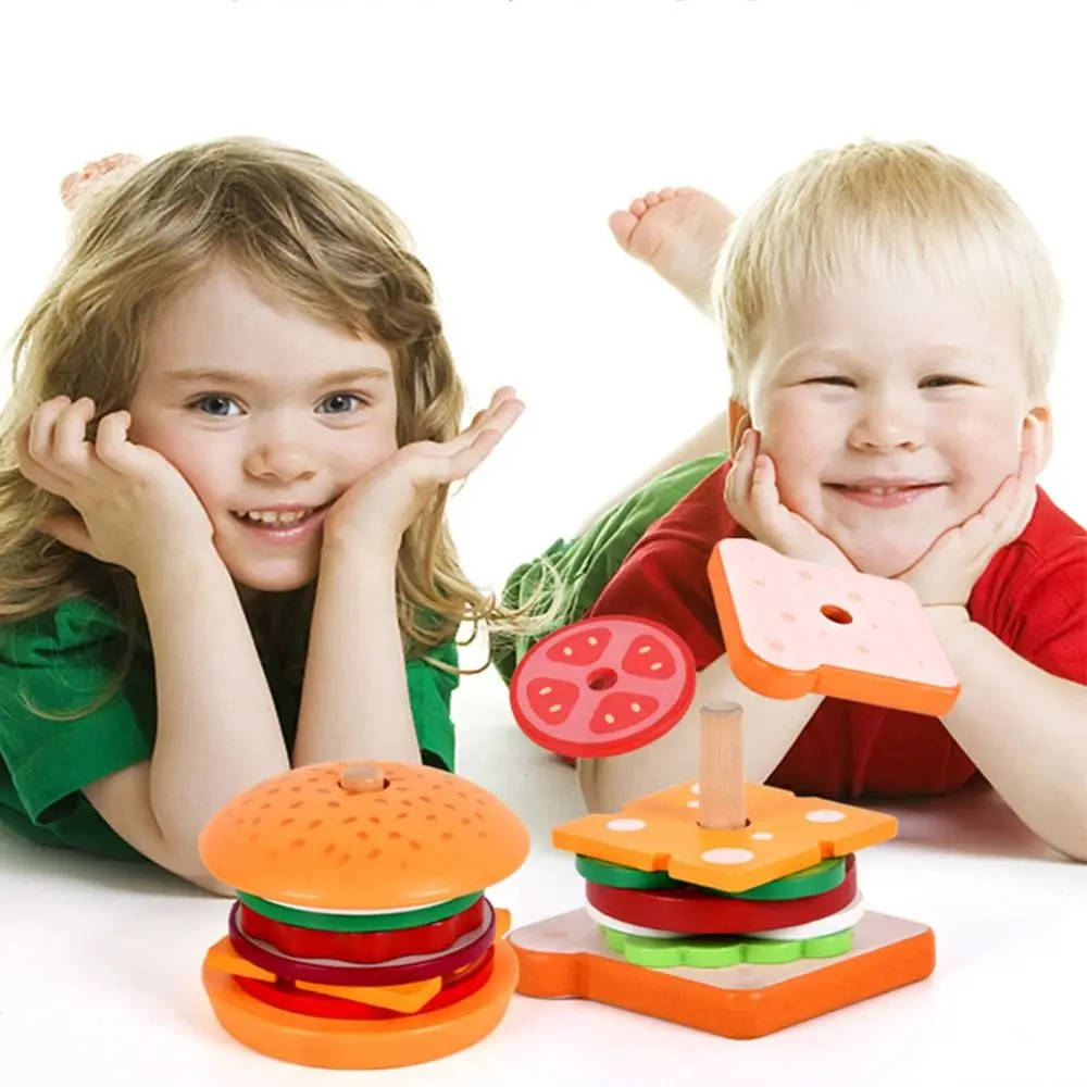 

Brain-training Parent-child Wooden Burger Stacking Toy Fine Motor Skill Toy Matching Board Game Kids Preschool Educational Toy