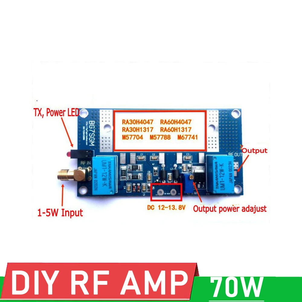 

DYKB 70W Radio RF Power Amplifier Board Transceiver conversion for RA30H4047M RA60H4047M Ham UHF VHF walkie-talkie 130-170M 433M