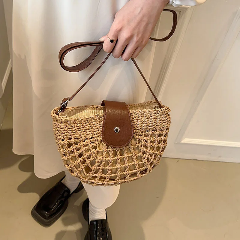 Summer Rattan Bags Women Saddle Straw Shoulder Bag Handmade Woven Crossbody Bag Lady Handbags Bohemia Travel Clutch Beach Bag
